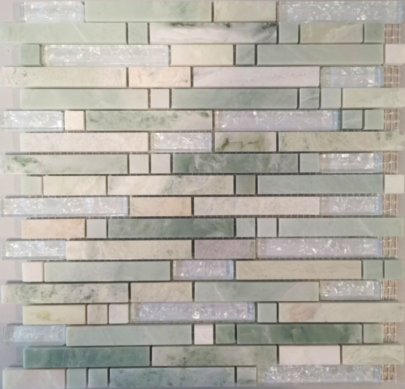 Mosaico di vetro in pietra naturale tessere di mosaico crema bianco verdognolo con riflessi Rivestimento cucina bagno WC - MOS87-MV738
