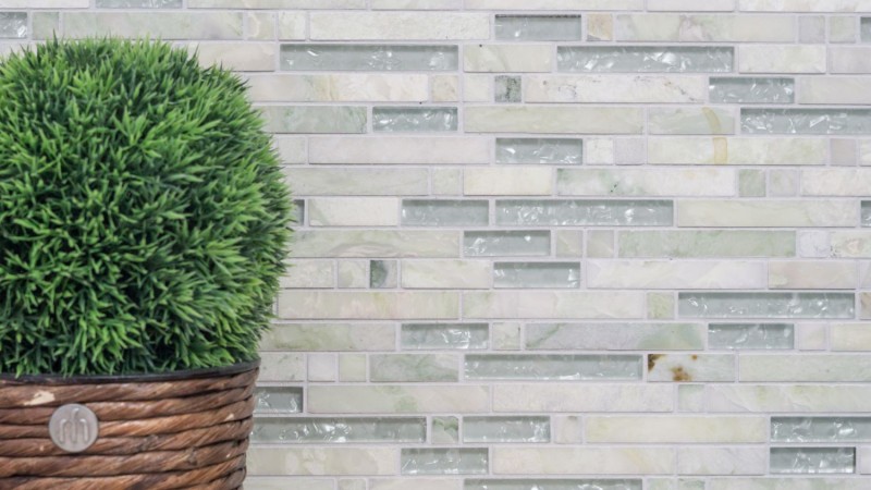 Mosaico di vetro in pietra naturale tessere di mosaico crema bianco verdognolo con riflessi Rivestimento cucina bagno WC - MOS87-MV738