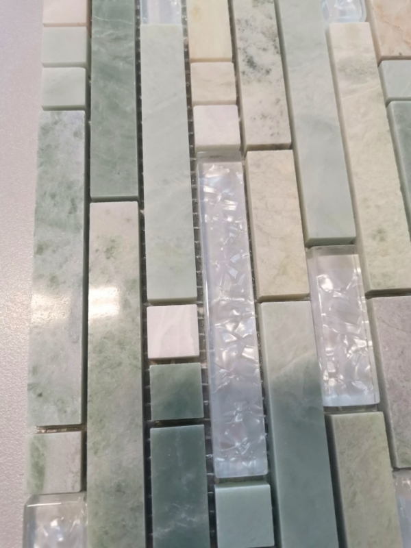 Mosaico di vetro in pietra naturale tessere di mosaico crema bianco verdognolo con riflessi Rivestimento cucina bagno WC - MOS87-MV738