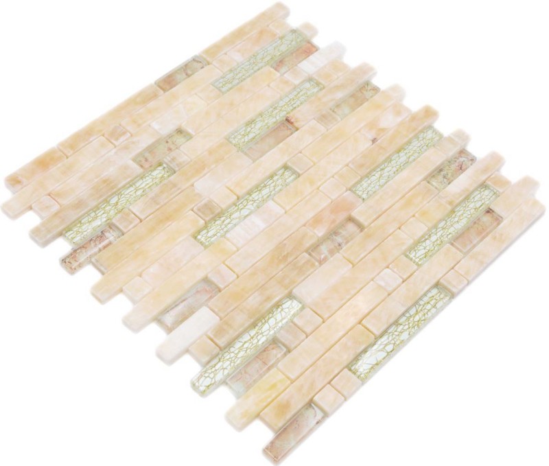Mosaico di vetro in pietra naturale tessere di mosaico in oro ambrato crema beige con riflessi Rivestimenti per bagno - MOS87-MV748