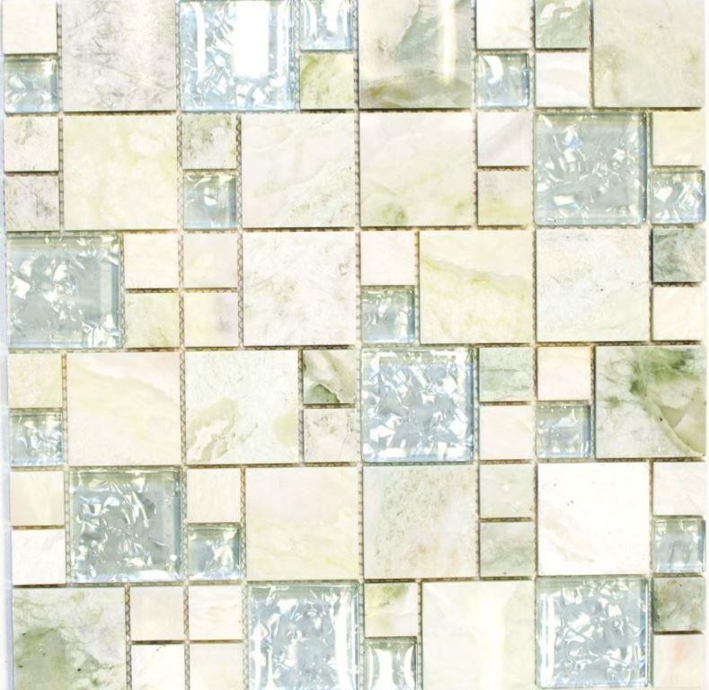 Piastrella di mosaico dipinta a mano traslucida oro verde chiaro combinazione di mosaico di vetro Pietra di cristallo onice oro MOS88-MC639_m