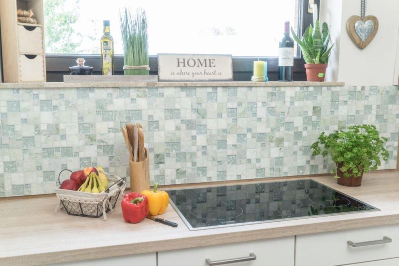 Pietra naturale vetro mosaico marmo mosaico piastrelle grigio chiaro grigio-verde bianco con punto muro backsplash piastrelle - MOS88-MC639