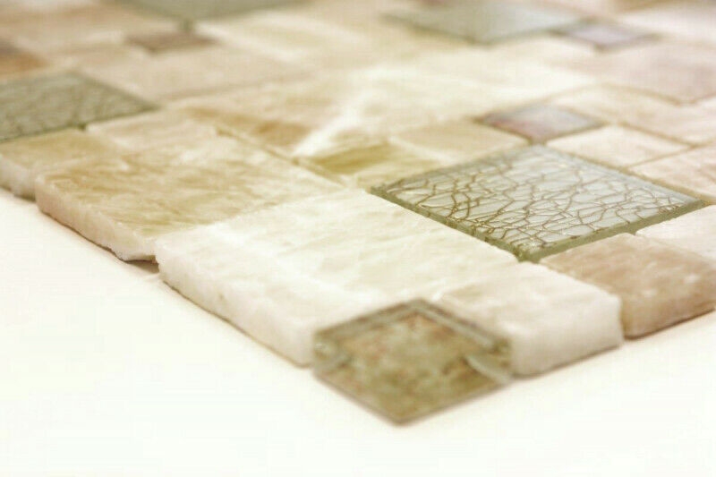 Piastrella di mosaico per cucina traslucida ambra oro combinazione di vetro mosaico cristallo pietra onice eleganza oro MOS88-MC649_f