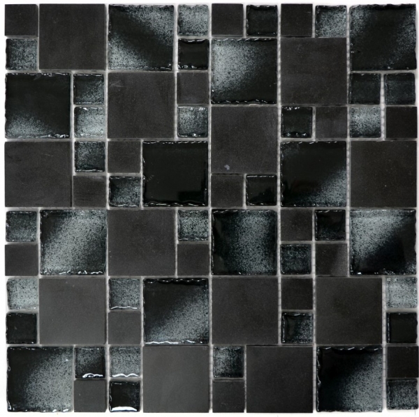 Piastrella di mosaico dipinta a mano combinazione nero traslucido mosaico di vetro Pietra di cristallo nero bordo rotto MOS88-0304_m