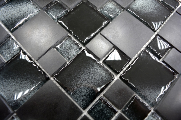 Piastrella di mosaico dipinta a mano combinazione nero traslucido mosaico di vetro Pietra di cristallo nero bordo rotto MOS88-0304_m