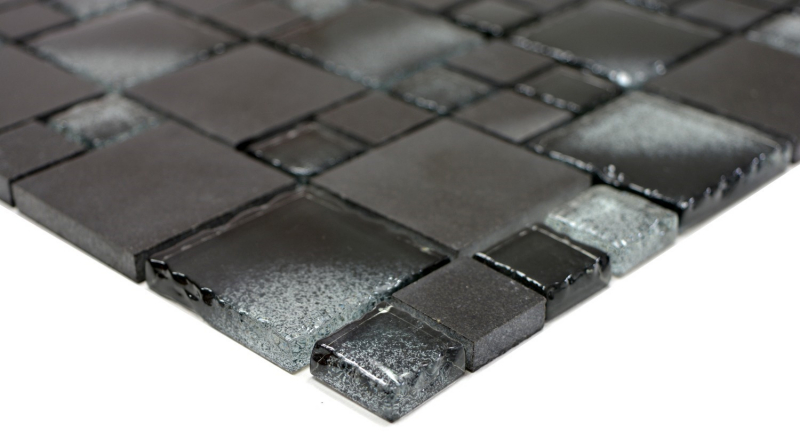 Piastrella di mosaico dipinta a mano combinazione nero traslucido mosaico di vetro Pietra di cristallo nero bordo rotto MOS88-0304_m
