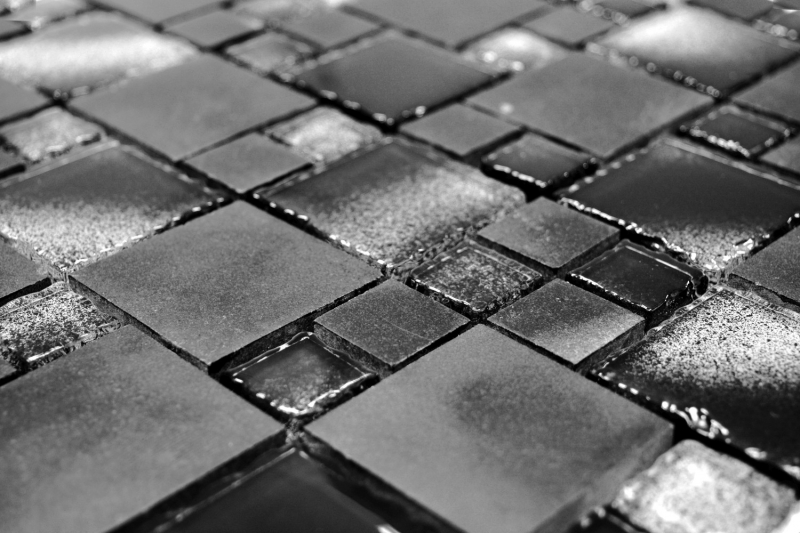 Piastrella di mosaico dipinta a mano combinazione nero traslucido mosaico di vetro Pietra di cristallo nero bordo rotto MOS88-0304_m