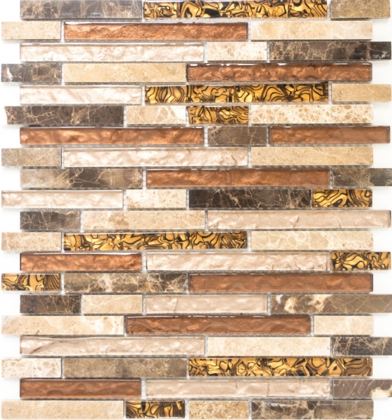 Piastrella di mosaico campione dipinta a mano Rivestimento traslucido beige marrone Mosaico di vetro composito Cristallo di marmo beige marrone MOS86-1302_m