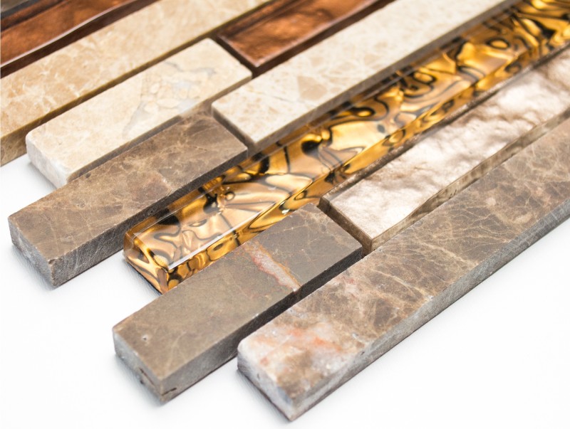 Mosaico di vetro pietra naturale aste di vetro mosaico piastrelle beige crema marrone marmo piastrelle backsplash cucina bagno WC - MOS86-1302
