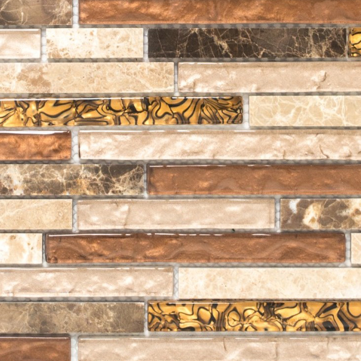 Piastrella di mosaico campione dipinta a mano Rivestimento traslucido beige marrone Mosaico di vetro composito Cristallo di marmo beige marrone MOS86-1302_m