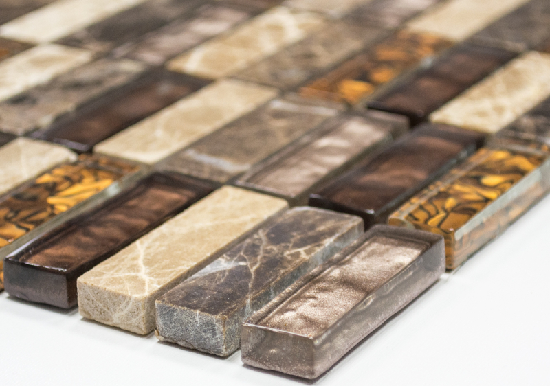 Piastrella di mosaico dipinta a mano Tondini traslucide beige marrone Mosaico di vetro Pietra di cristallo beige marrone MOS87-1310_m