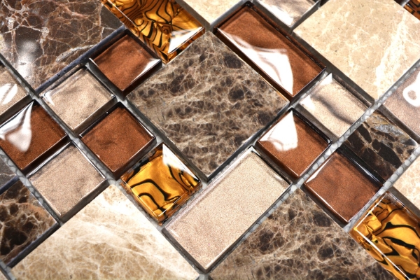 Piastrella di mosaico Traslucido beige marrone Mosaico di vetro combinato Pietra di cristallo beige marrone MOS88-1303_f