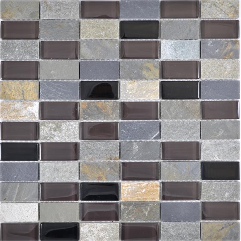 Piastrelle rettangolari in vetro mosaico beige nero antracite pietra backsplash cucina backsplash bagno WC - MOS87-1312