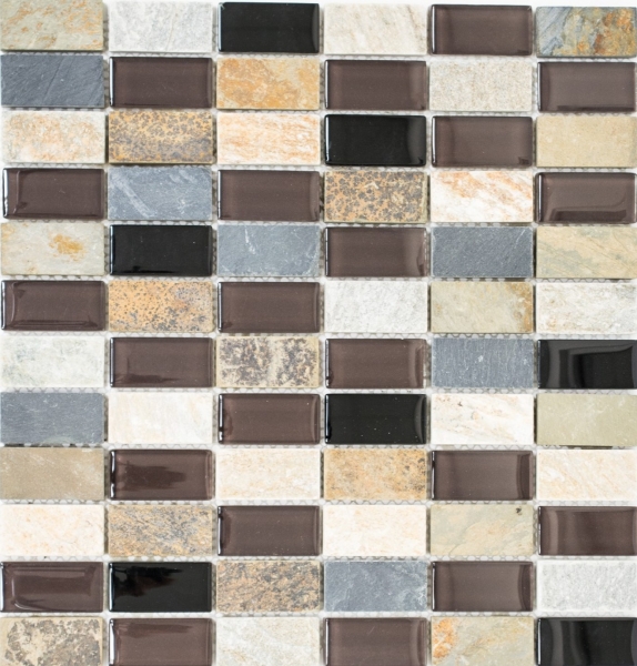 Mosaico dipinto a mano Piastrella traslucida beige marrone grigio nero Rettangolo Mosaico di vetro Pietra di cristallo MOS87-1312_m