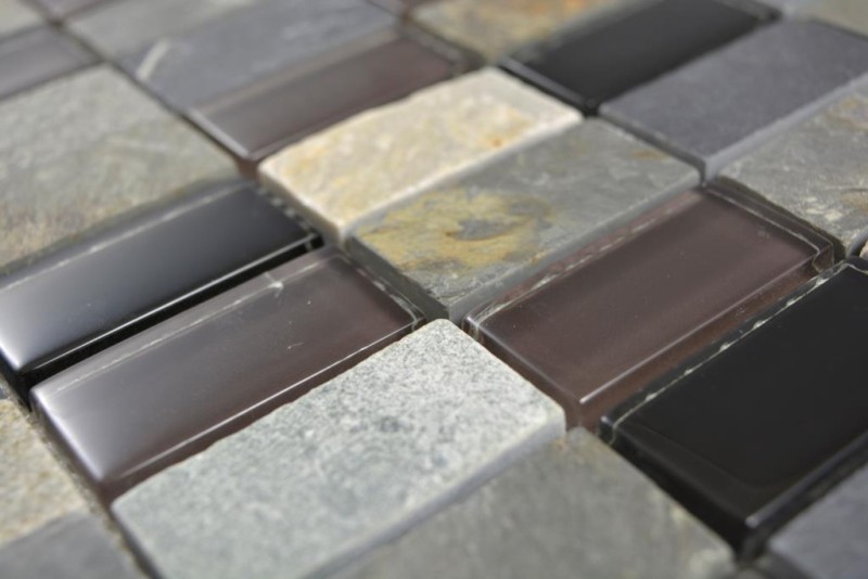 Piastrelle rettangolari in vetro mosaico beige nero antracite pietra backsplash cucina backsplash bagno WC - MOS87-1312