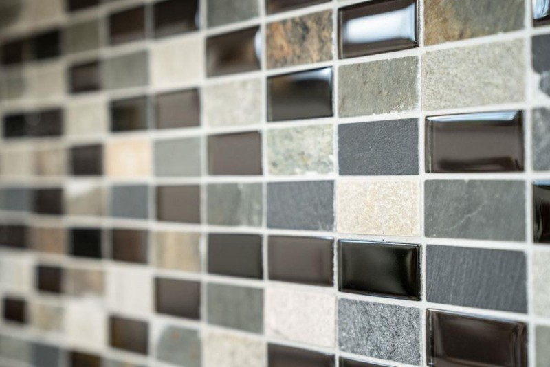 Piastrelle rettangolari in vetro mosaico beige nero antracite pietra backsplash cucina backsplash bagno WC - MOS87-1312