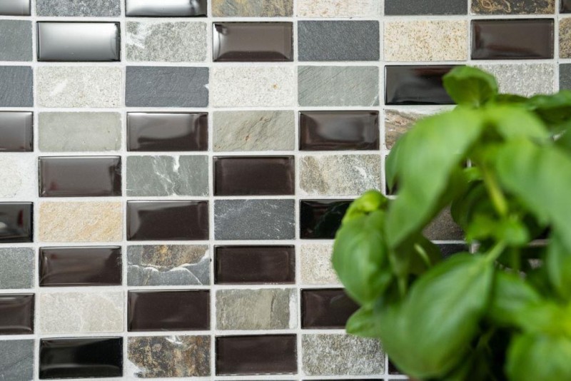 Piastrelle rettangolari in vetro mosaico beige nero antracite pietra backsplash cucina backsplash bagno WC - MOS87-1312