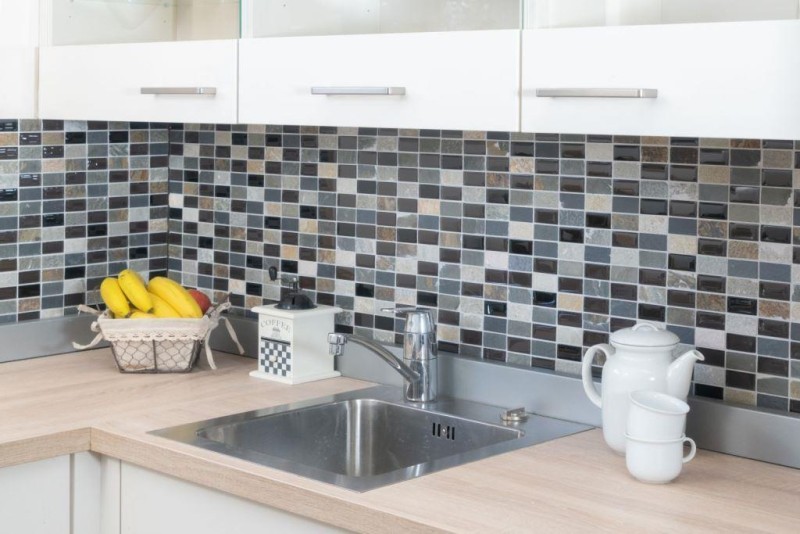 Piastrelle rettangolari in vetro mosaico beige nero antracite pietra backsplash cucina backsplash bagno WC - MOS87-1312