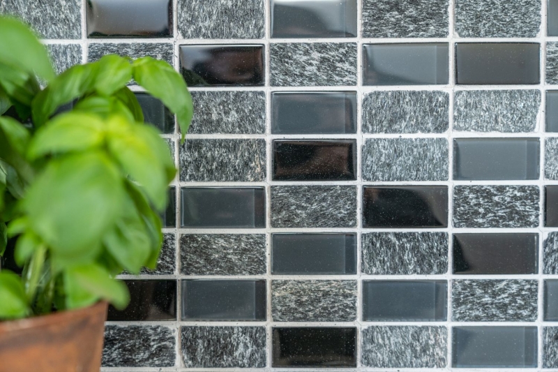 Piastrelle rettangolari mosaico vetro pietra grigio nero antracite backsplash cucina backsplash bagno - MOS87-1303