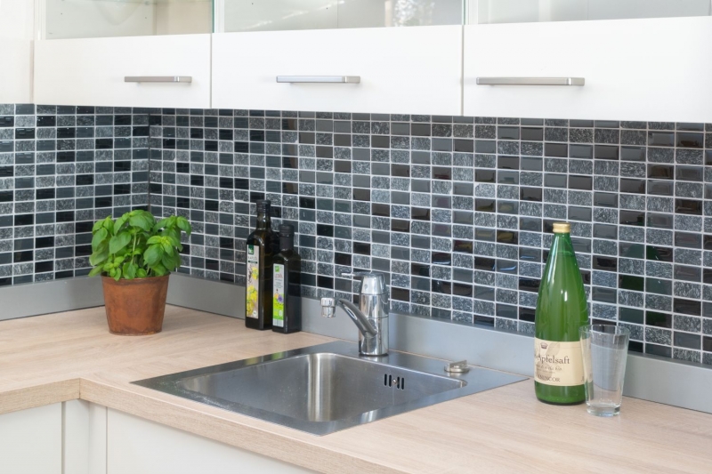 Piastrelle rettangolari mosaico vetro pietra grigio nero antracite backsplash cucina backsplash bagno - MOS87-1303