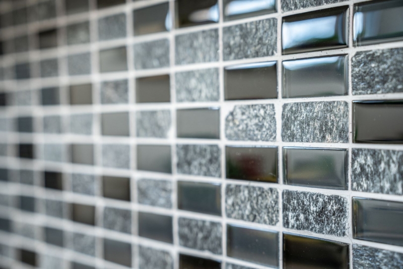 Piastrelle rettangolari mosaico vetro pietra grigio nero antracite backsplash cucina backsplash bagno - MOS87-1303