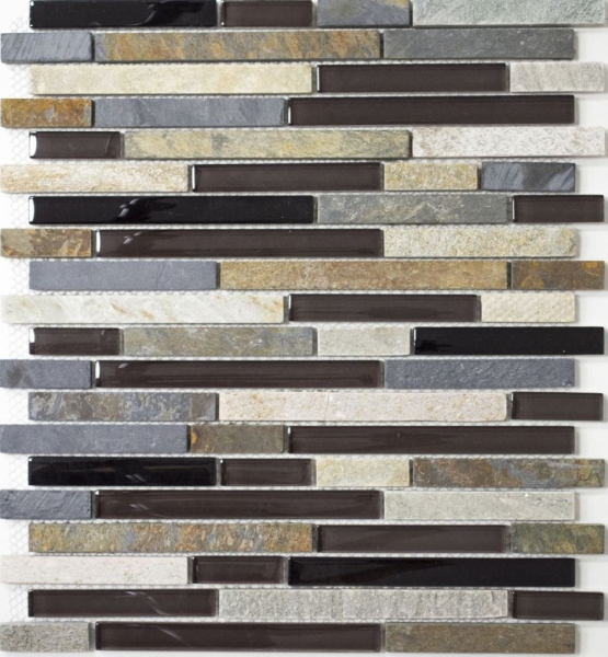 Piastrella di mosaico dipinta a mano Rivestimento traslucido beige marrone grigio nero Mosaico di vetro composito Pietra di cristallo MOS86-0206_m
