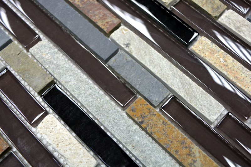 Piastrella di mosaico dipinta a mano Rivestimento traslucido beige marrone grigio nero Mosaico di vetro composito Pietra di cristallo MOS86-0206_m