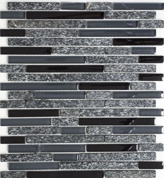 Piastrella di mosaico dipinta a mano Backsplash di piastrelle Grigio traslucido nero Mosaico di vetro composito Pietra di cristallo grigio nero MOS86-0208_m