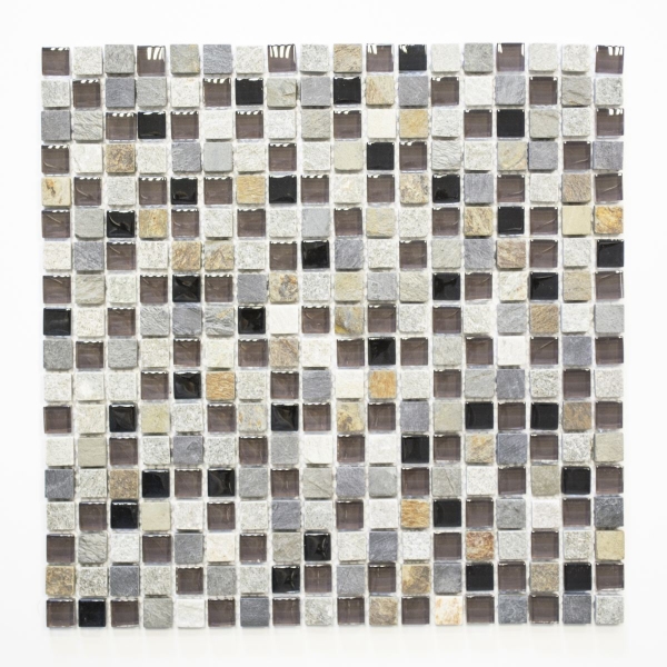 Mosaico dipinto a mano Piastrella traslucida beige marrone grigio nero Mosaico di vetro Pietra di cristallo MOS92-0209_m