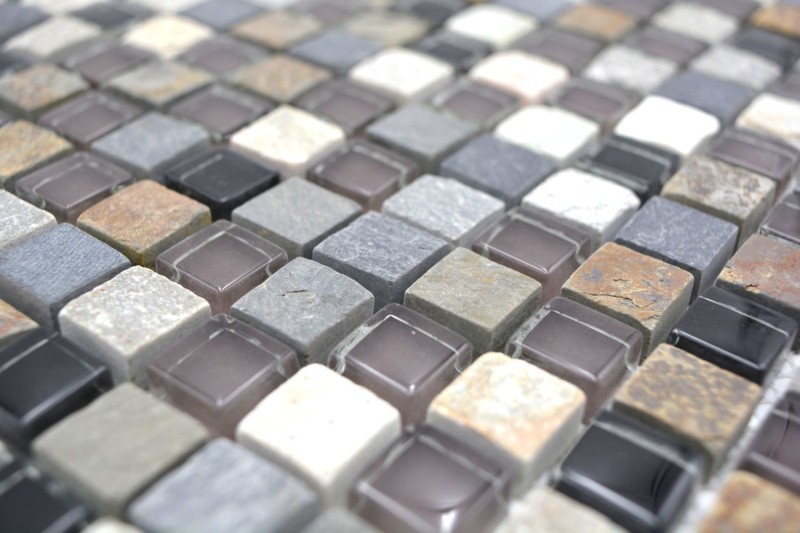 Mosaico di vetro in pietra naturale beige marrone grigio antracite nero - MOS92-0209