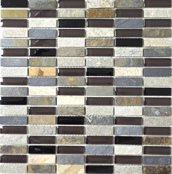 Mosaico dipinto a mano Piastrella traslucida beige marrone grigio nero bacchette Mosaico di vetro Pietra di cristallo MOS87-1313_m