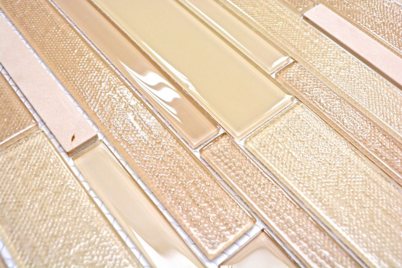 Piastrella di mosaico campione dipinta a mano Backsplash di piastrelle Beige traslucido Mosaico di vetro composito Pietra di cristallo beige MOS67-GV14_m