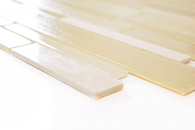 Piastrella di mosaico campione dipinta a mano Backsplash di piastrelle Beige traslucido Mosaico di vetro composito Pietra di cristallo beige MOS67-GV14_m