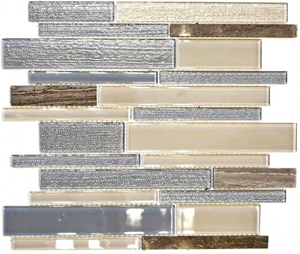 Piastrella di mosaico campione dipinta a mano Rivestimento traslucido grigio beige Mosaico di vetro composito Pietra di cristallo grigio beige MOS67-GV24_m