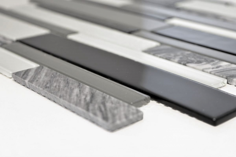 Piastrella di mosaico dipinta a mano Backsplash di piastrelle Traslucido grigio nero Mosaico di vetro composito Pietra di cristallo chiara grigio nero MOS67-GV34_m