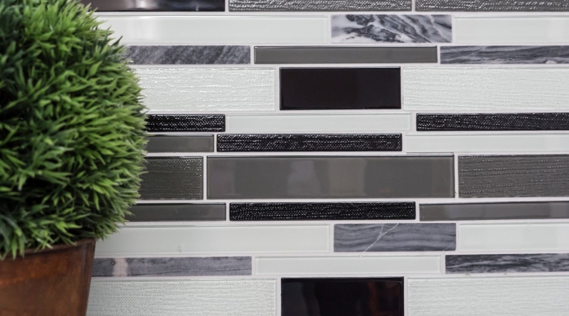 Mosaico di vetro pietra naturale piastrelle di mosaico composito marmo bianco grigio antracite nero parete cucina bagno WC - MOS67-GV34