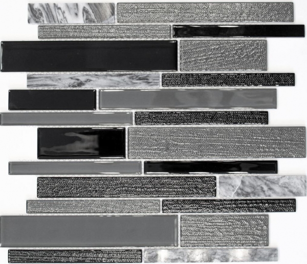 Piastrella di mosaico dipinta a mano Backsplash di piastrelle Grigio traslucido nero Mosaico di vetro composito Pietra di cristallo grigio nero MOS67-GV44_m