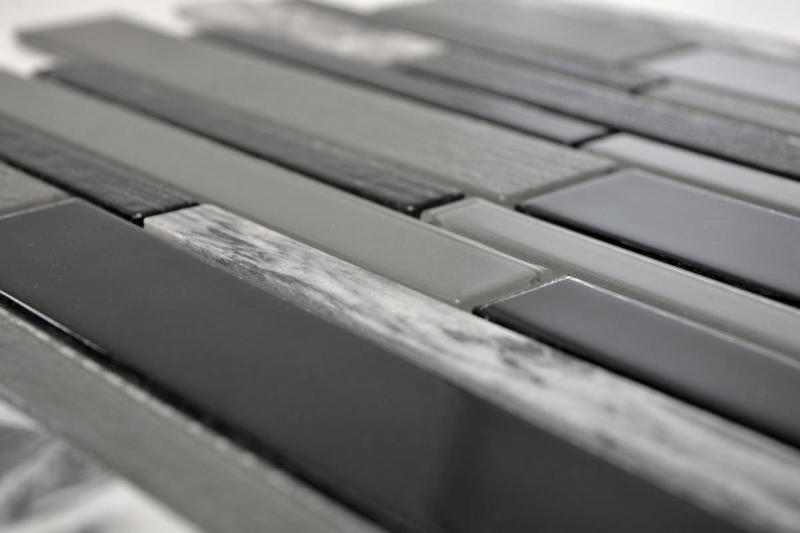 Piastrella di mosaico dipinta a mano Backsplash di piastrelle Grigio traslucido nero Mosaico di vetro composito Pietra di cristallo grigio nero MOS67-GV44_m