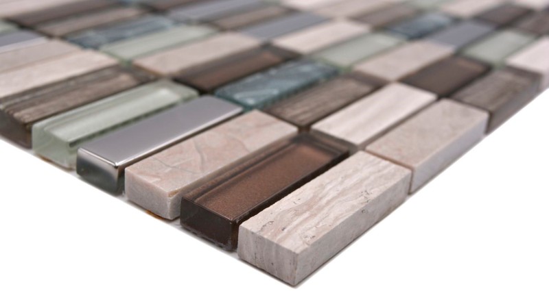 Piastrelle rettangolari di mosaico di vetro aste marrone chiaro grigio argento pietra naturale marmo piastrelle backsplash parete della cucina - MOS87-SM68