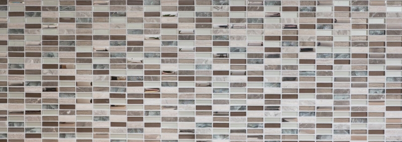 Piastrelle rettangolari di mosaico di vetro aste marrone chiaro grigio argento pietra naturale marmo piastrelle backsplash parete della cucina - MOS87-SM68