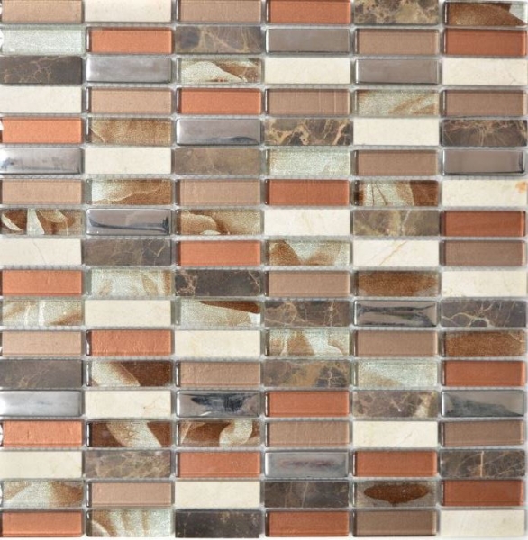 Piastrella di mosaico dipinta a mano Rivestimento traslucido marrone argento Rettangolo Mosaico di vetro Pietra di cristallo marrone MOS87-SM78_m