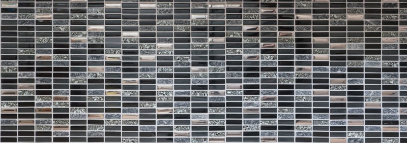 Tessere rettangolari in vetro mosaico aste argento grigio nero antracite pietra naturale alzatina cucina bagno WC - MOS87-SM88