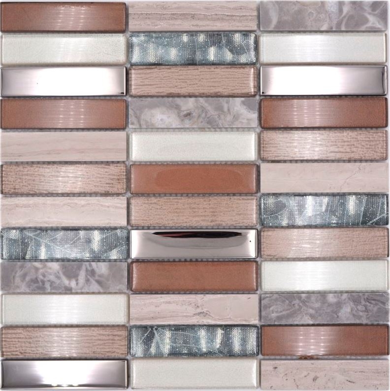 Piastrelle rettangolari in vetro mosaico pietra marrone chiaro argento grigio chiaro beige piastrelle backsplash muro piastrelle cucina WC - MOS87-68X