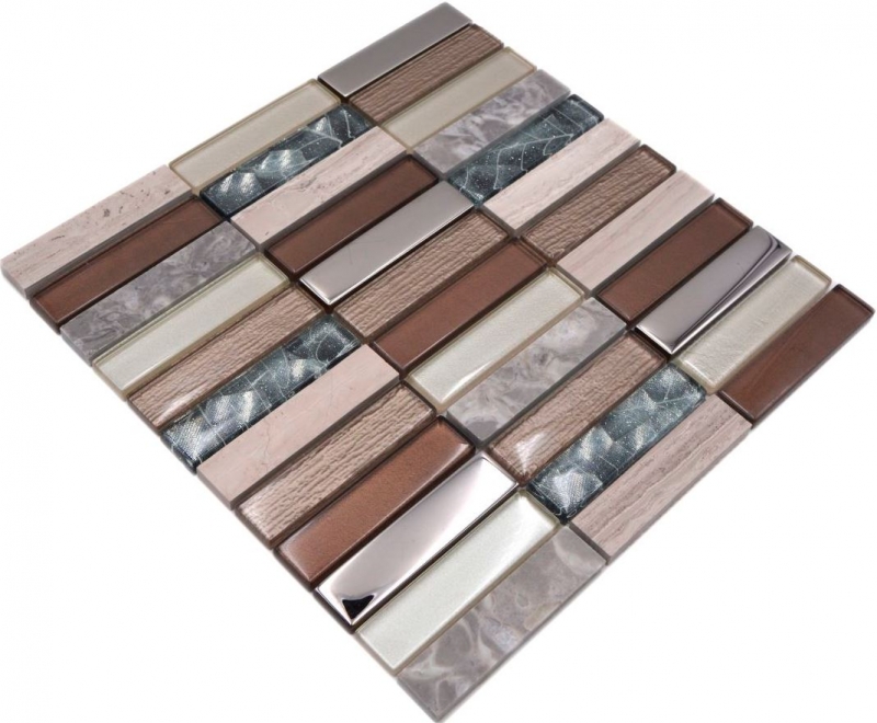 Piastrelle rettangolari in vetro mosaico pietra marrone chiaro argento grigio chiaro beige piastrelle backsplash muro piastrelle cucina WC - MOS87-68X