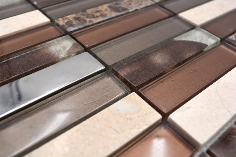 Piastrelle di mosaico rettangolare vetro mosaico pietra marrone bronzo argento rame piastrelle backsplash cucina piastrelle parete WC - MOS87-78X