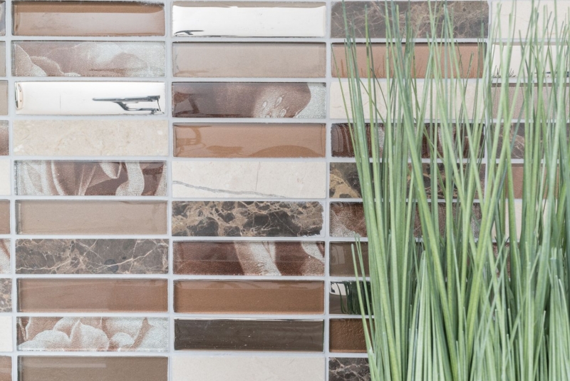 Piastrelle di mosaico rettangolare vetro mosaico pietra marrone bronzo argento rame piastrelle backsplash cucina piastrelle parete WC - MOS87-78X