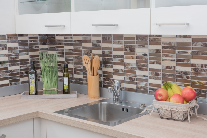 Piastrelle di mosaico rettangolare vetro mosaico pietra marrone bronzo argento rame piastrelle backsplash cucina piastrelle parete WC - MOS87-78X