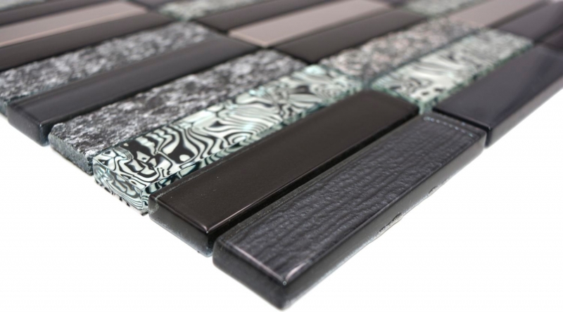 Piastrelle rettangolari mosaico vetro pietra nero argento antracite grigio scuro piastrelle backsplash bagno cucina - MOS87-88X