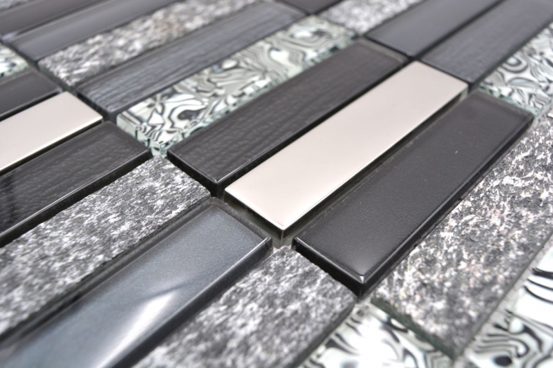 Piastrelle rettangolari mosaico vetro pietra nero argento antracite grigio scuro piastrelle backsplash bagno cucina - MOS87-88X
