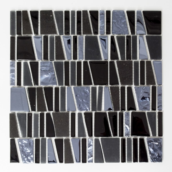 Piastrella di mosaico dipinta a mano Backsplash di piastrelle Nero traslucido Mosaico di vetro a scala Pietra di cristallo EP nero MOS87-0107_m